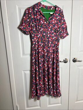 Alexia Admor Black Floral Midi Dress with Pink & Green Flowers